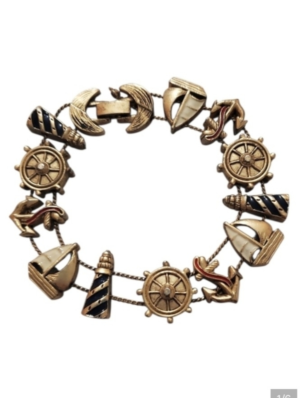 Nautical Lighthouse Anchor Sailboat Slider Charm Bracelet